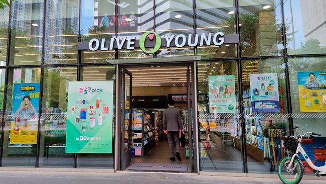 Olive Young cosmetics store entrance in South Korea