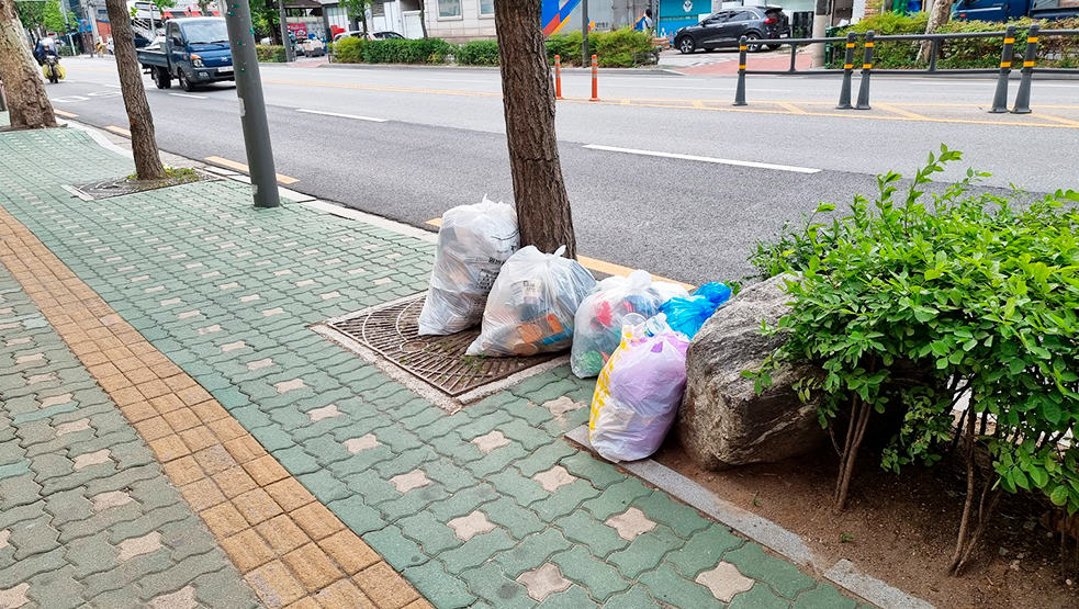 South Korea trash bags on the street