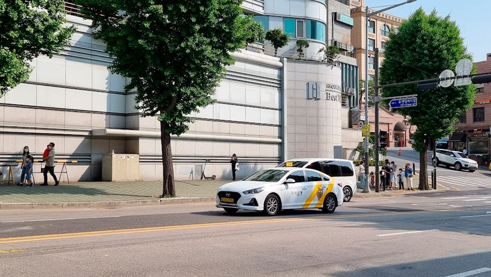 Taxi on road in South Korea Seoul
