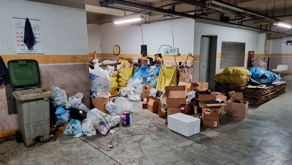 Trash area at accommodation in South Korea